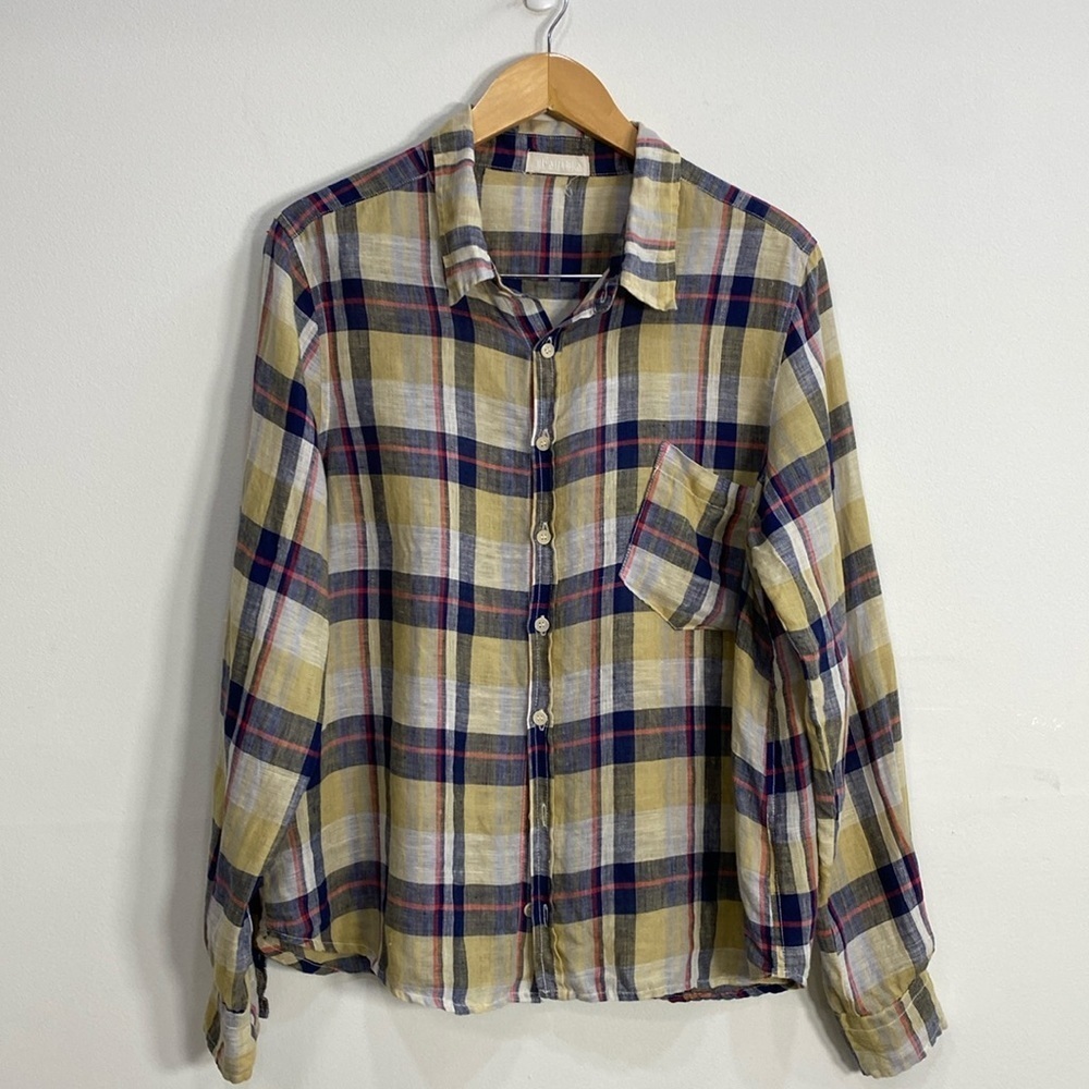 CP‎ Shades Plaid Linen Button Down Top Large